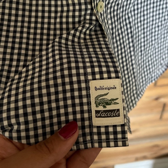 Lacoste mens short sleeve checkered button down shirt size 46 - Picture 3 of 9
